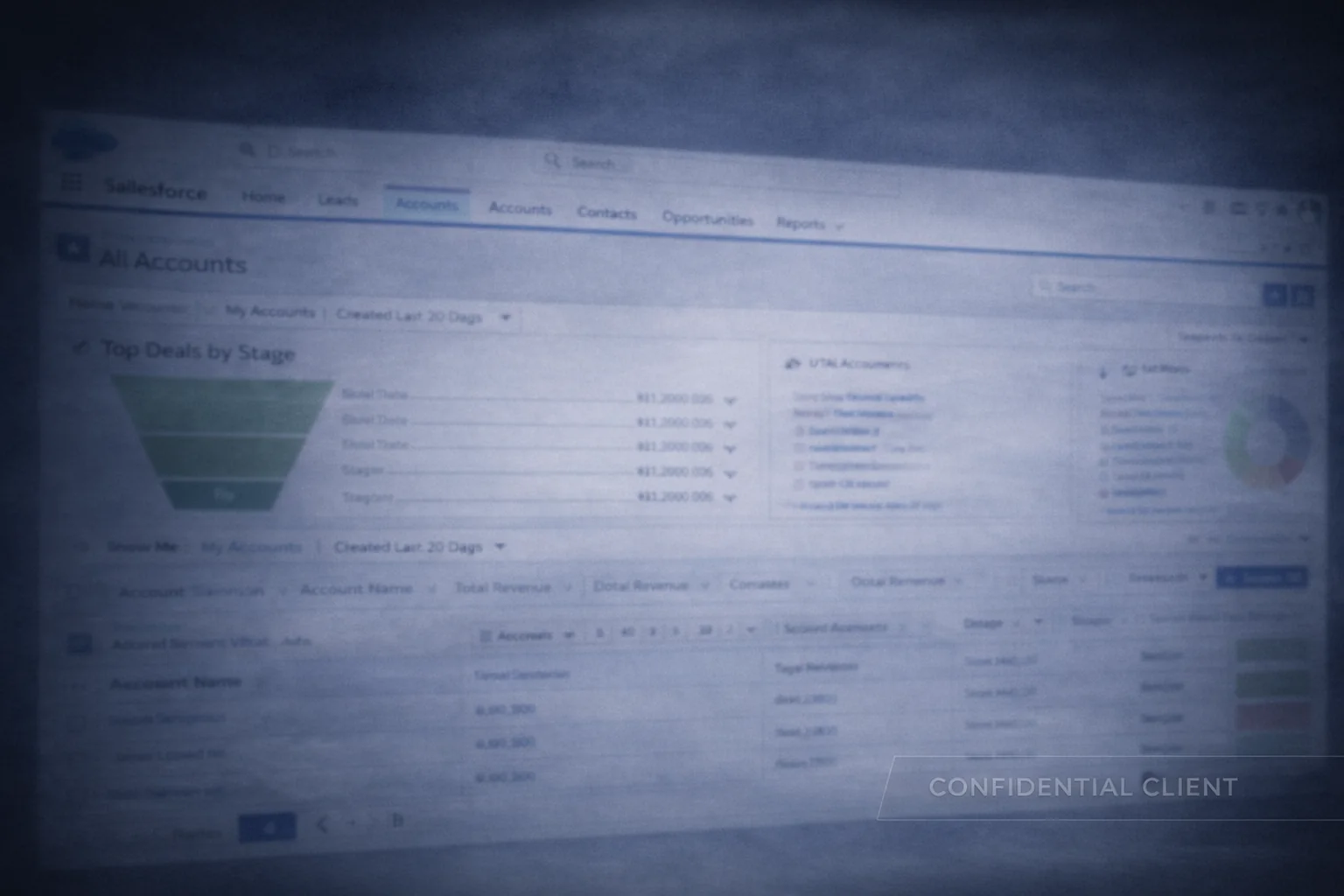 Confidential client visual for Salesforce CRM platform work.
